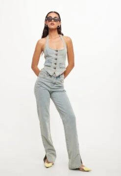 NYC HALTER TOP - FADED DENIM