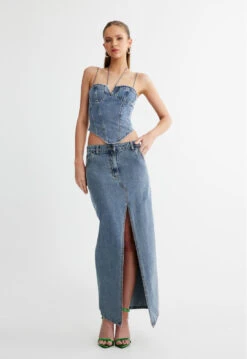 BARBIE SPLIT MIDI - FADED DENIM