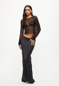 HUDSON SATIN MAXI SKIRT - DARK OLIVE