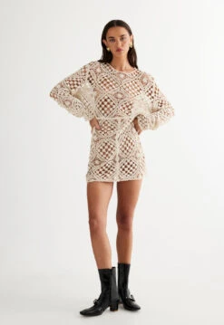 ATZARÓ CROCHET MINI DRESS - ALMOND