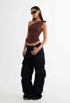 RENDEZVOUS ONE SHOULDER TOP - CHOCOLATE